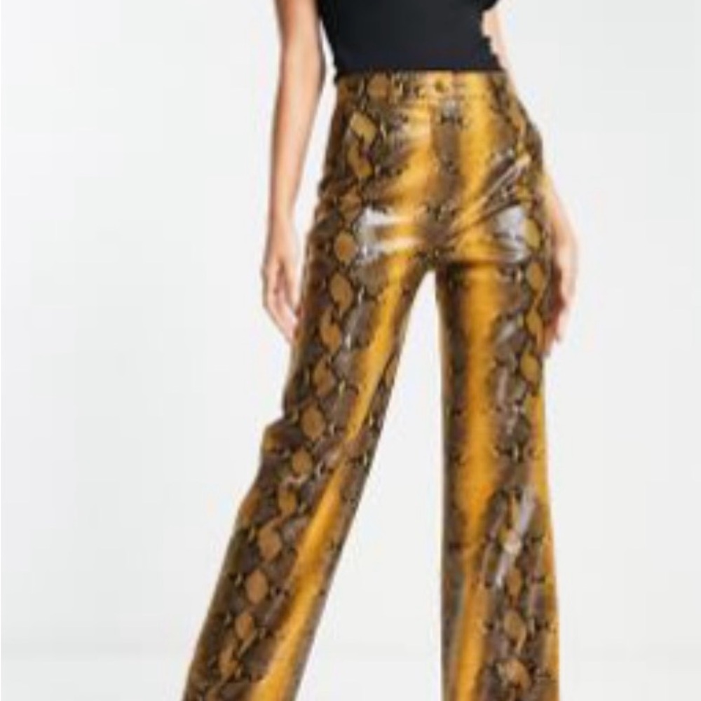 ASOS Brown and Gold Snake Print Wide Leg Pants